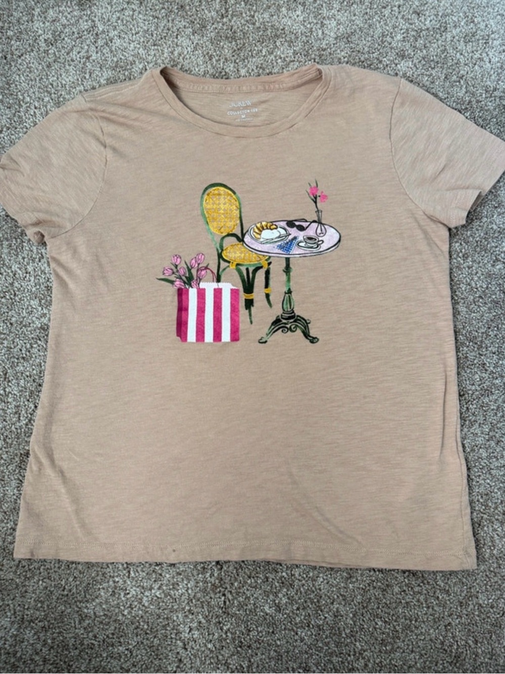 Jcrew Women’s Graphic Tee with Bistro Table & Floral Motif